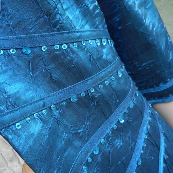 EUC KM COLLECTIONS by MILLA BELL Teal Shiny Jacket w/Sequins Size:8 - Picture 8 of 16